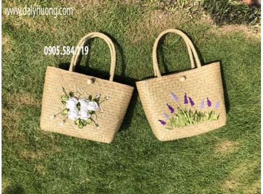 Túi cỏ bàng chữ nhật thêu hoa laverder