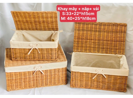 Khay mây có nắp + vải