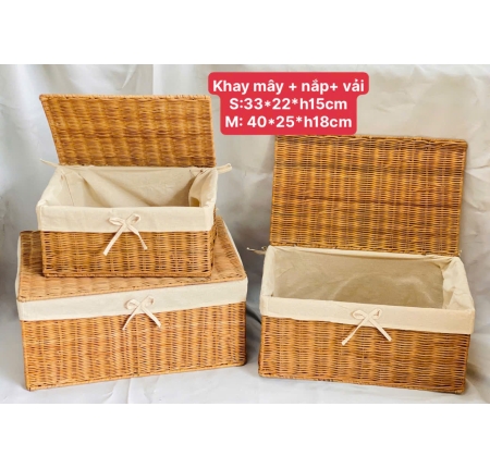 Khay mây có nắp + vải