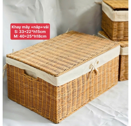 Khay mây có nắp + vải
