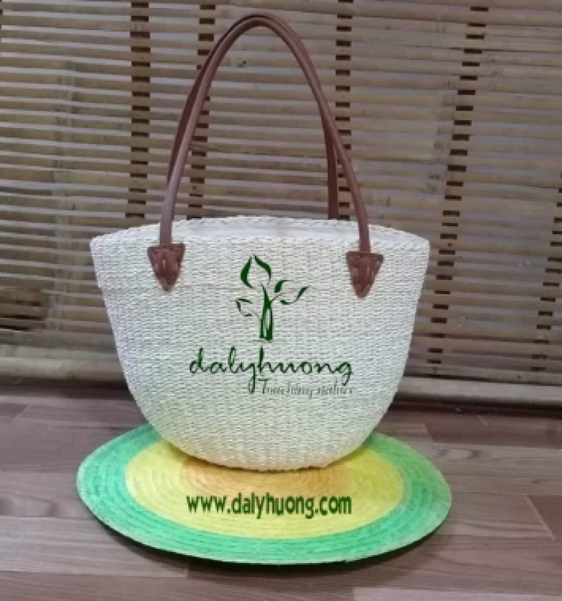 Giỏ lá buông tròn quai simili