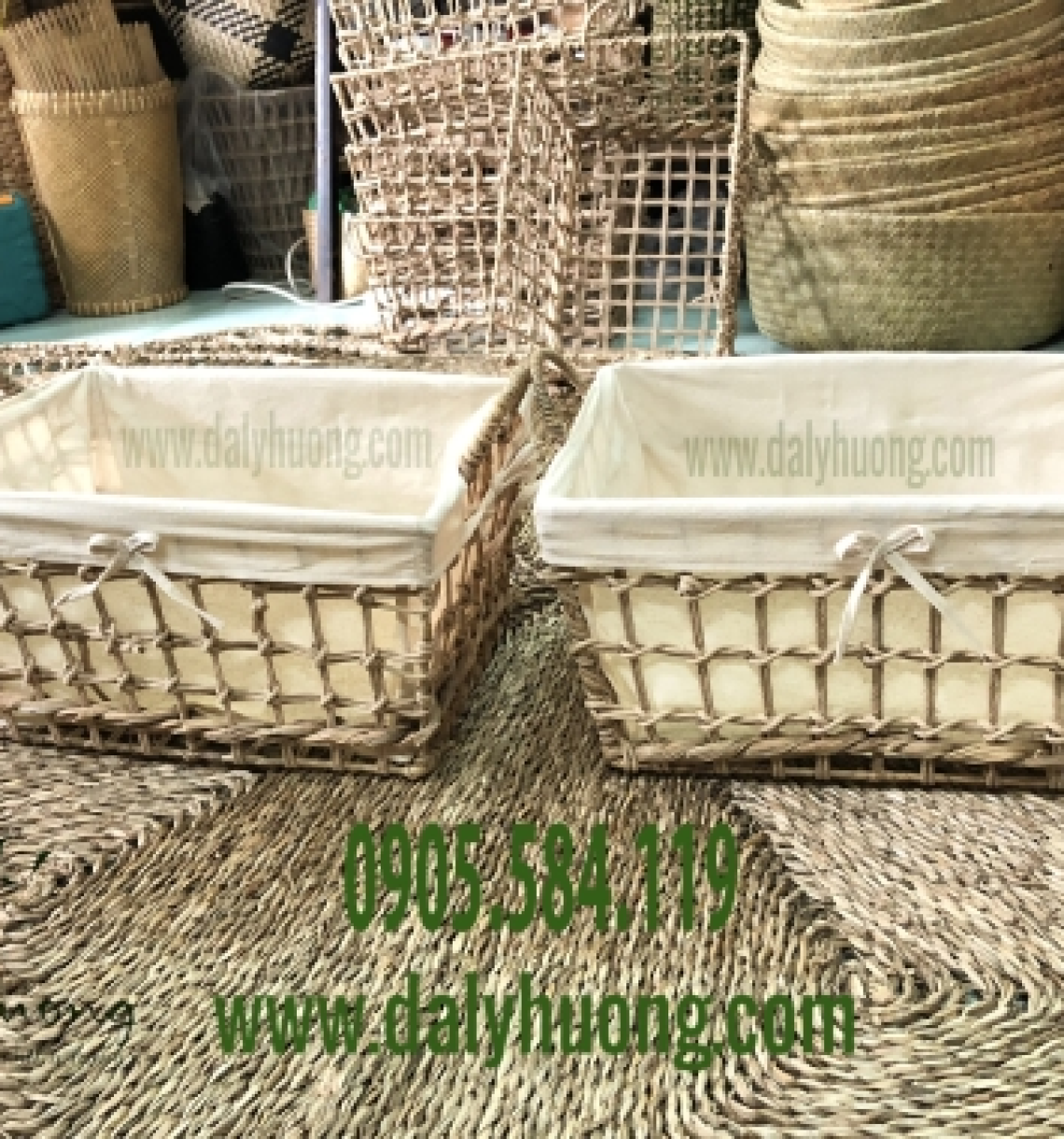 KHay lục bình oval 2 quai cầm đan thưa