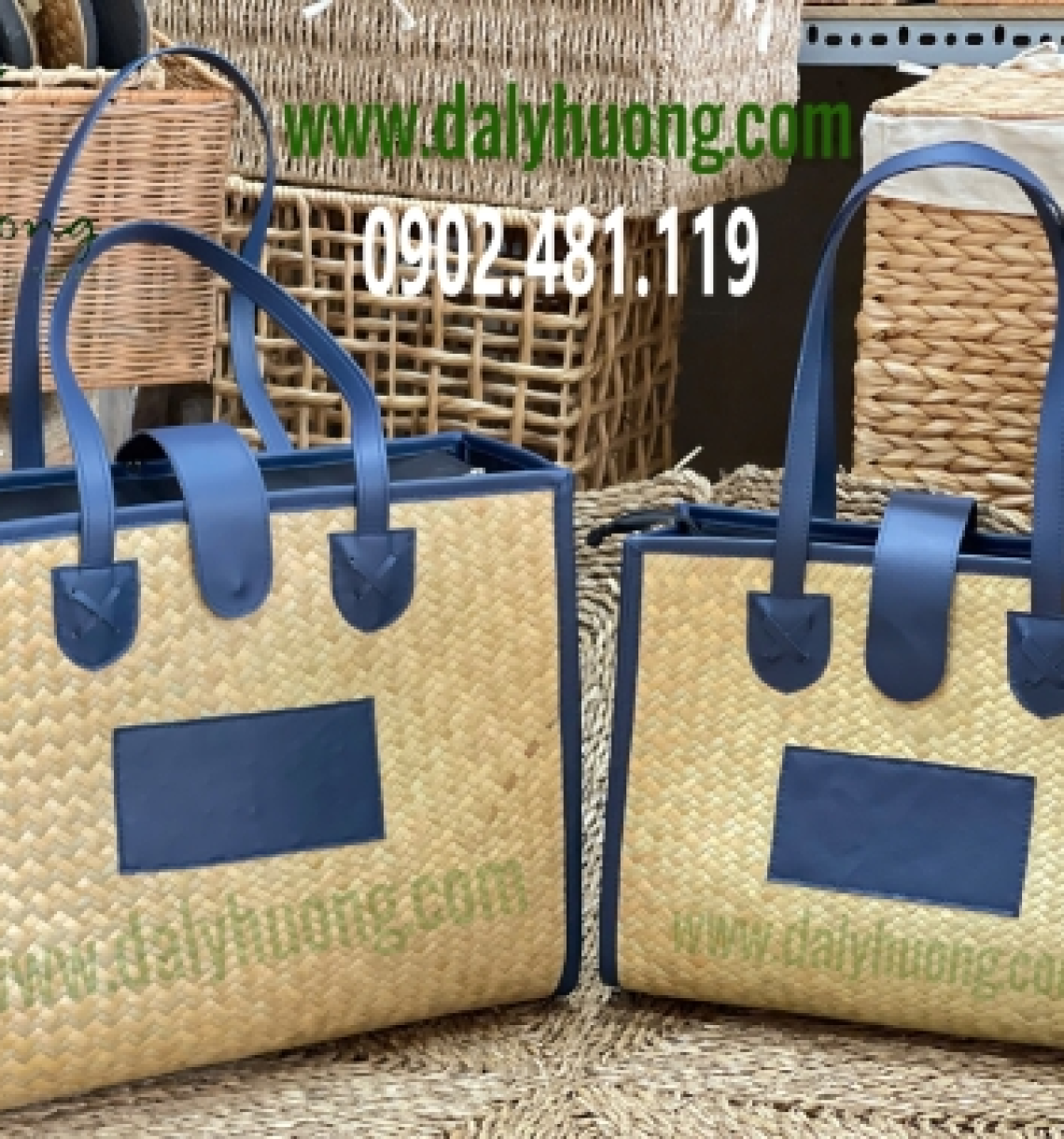 Túi đi biển lớn viền si xanh