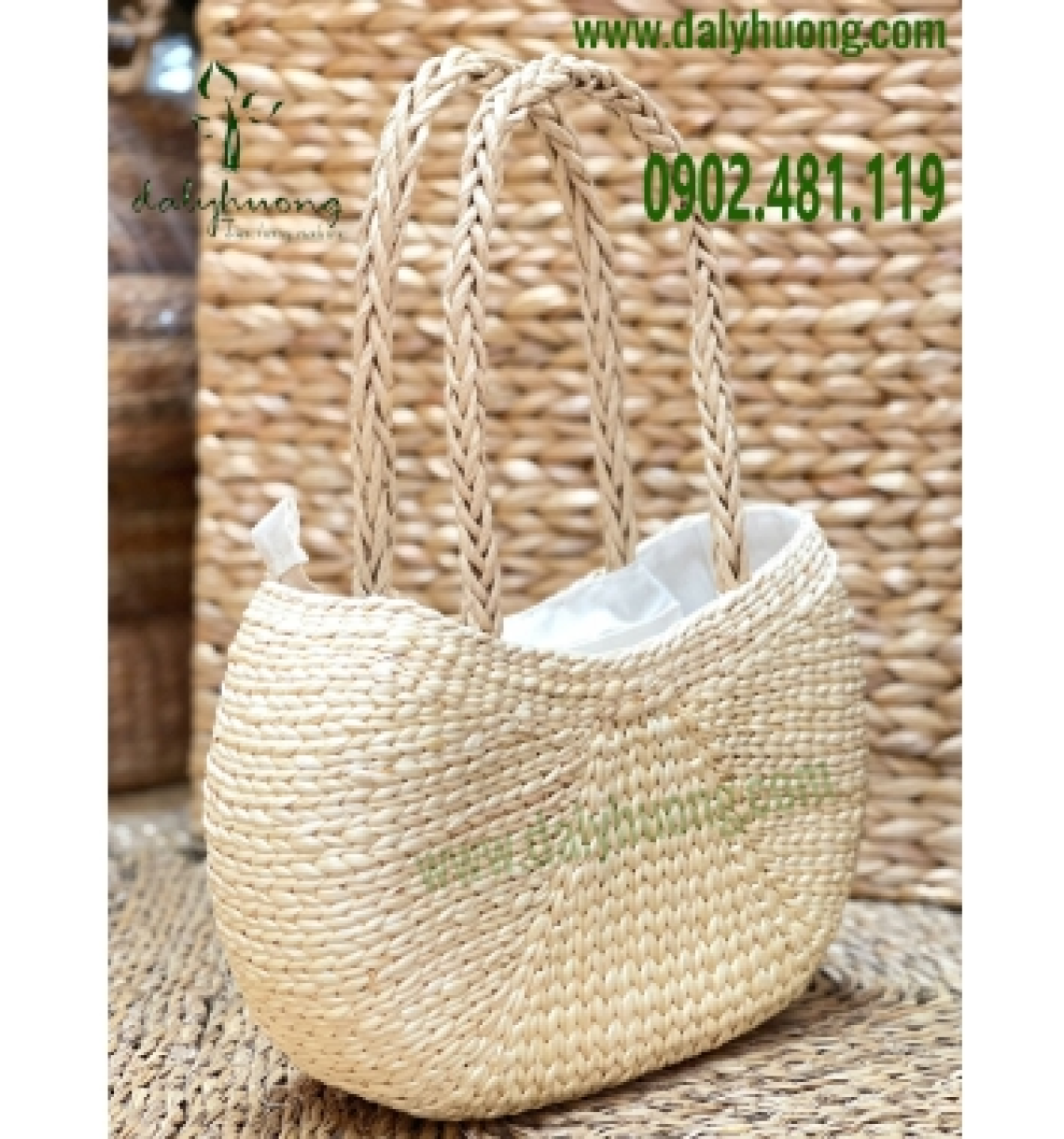 Giỏ lục bình bầu quai cói thắt bím