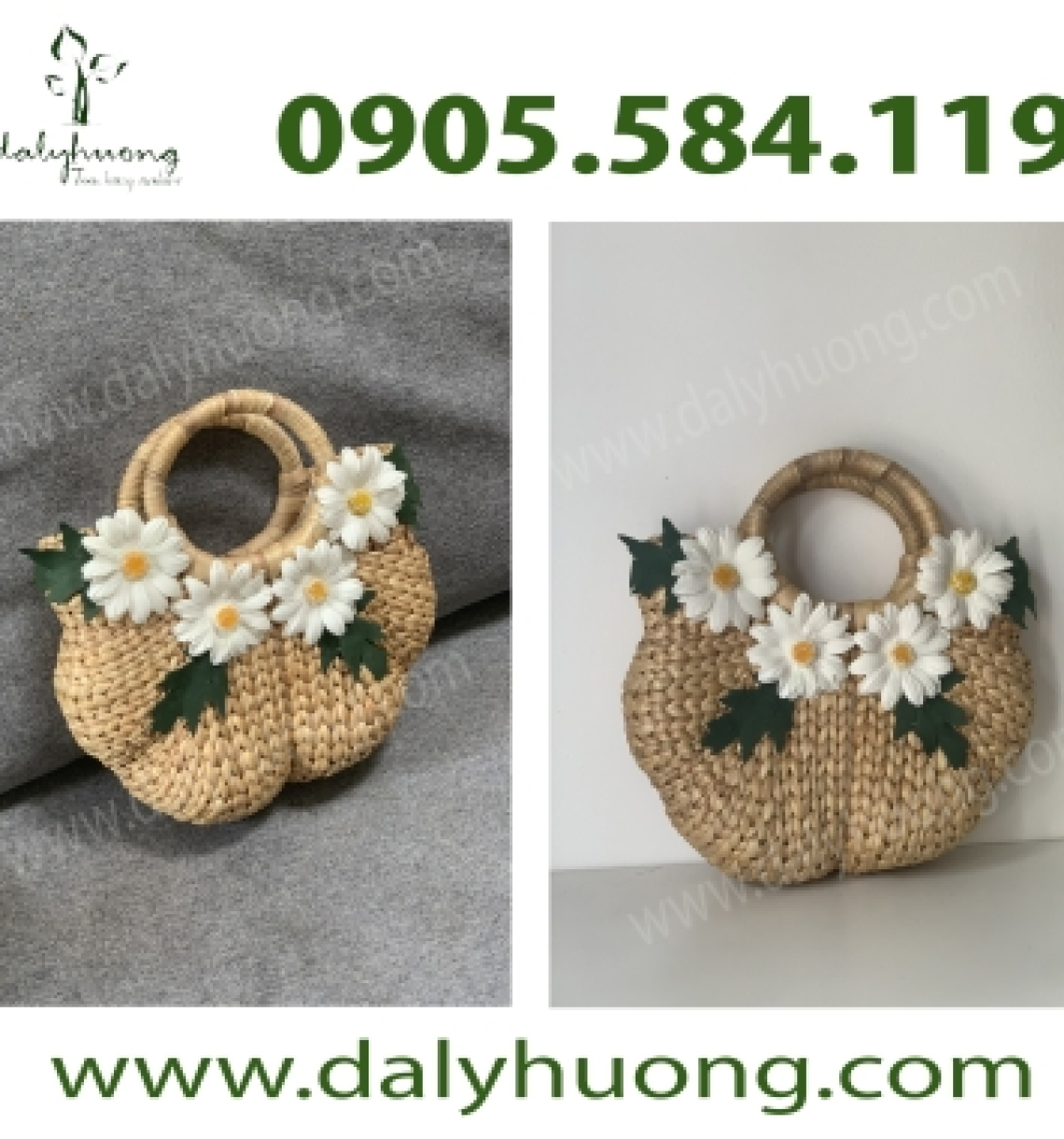 Giỏ hoa mai gắn hoa cúc trắng