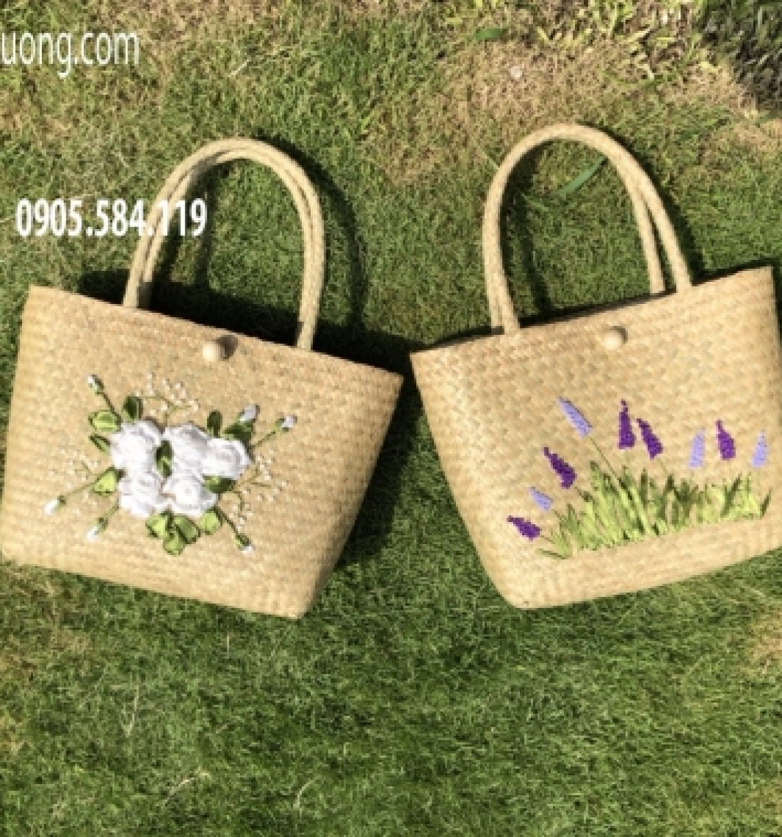 Túi cỏ bàng chữ nhật thêu hoa laverder