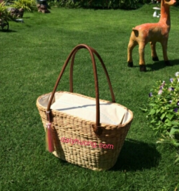 Giỏ lục bình oval quai simili nâu vàng