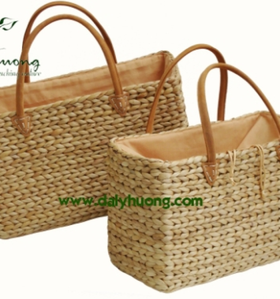 Giỏ lục bình chữ nhật đan xương cá